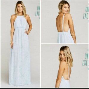 Show me your Mumu halter floral Maxi dress SMALL baby blue bridesmaid sleeveless